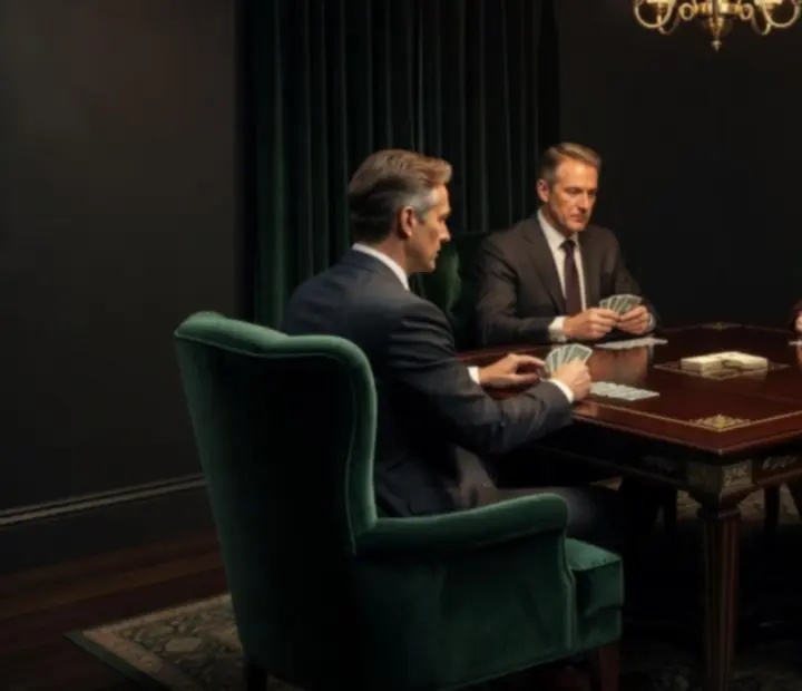 Kameralny, prywatny lounge Novaveloriax z welurowymi fotelami i stołem do gier karcianych